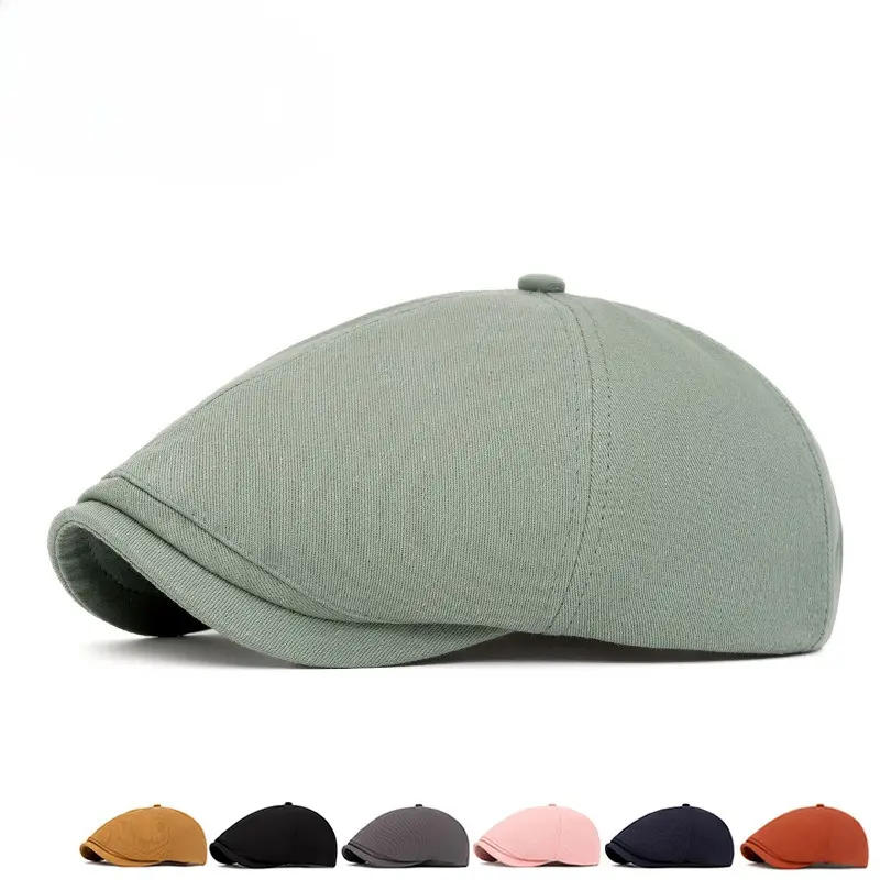 BIGWIG Thickened Fleece Lined Beret, Solid Color Octagonal Flat Top Hat, Artist Beret, Cotton Herringbone Flat Top Hat, British Newsboy Cap, Casual Top Hat, Retro Casual Dad Hat