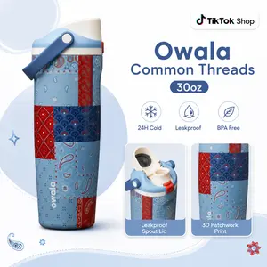 Owala Common Threads FreeSip Sway 30oz, Blue Red Insulated Bottle for Summer Travel and Daily Use