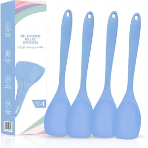 Spatula Set of 4 - Multipurpose Seamless  Spoon Spatula for Mixing and Cooking - Heat Resistant Flexible Kitchen Utensils for Blending, Stirring, and Baking - Blue