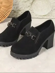 Women's High Heels Chunky Heel Shoes with Heart Buckle Decoration, Rubber, Comfortable Easy Wear, Perfect Formal Office Footwear, All Season Casual Style