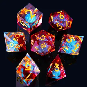 Liquid Core DND Dice Set, 7 Counts/set Quicksand Dice, Resin Sharp Edge Dice Roleplaying for Dungeons and Dragons, RPG Polyhedral Dice