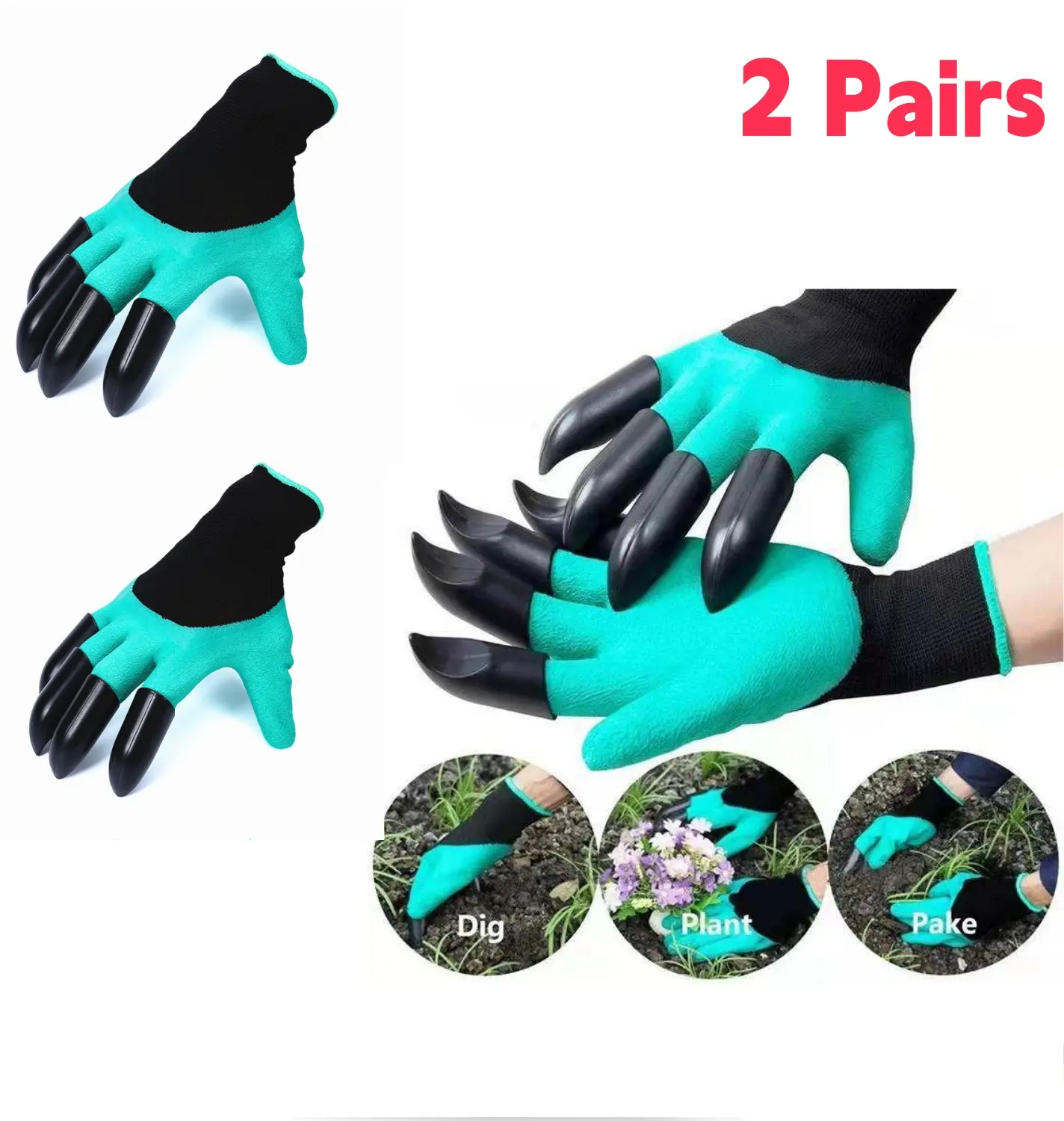 2 Pairs Garden Gloves with Claws – Multi-Function Gardening Handwear – Dig, Prune, Poke with Claw Tips – Breathable & Durable Hand Protectors
