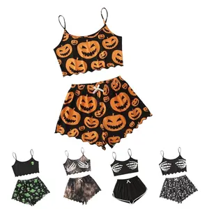 Ladies' Sleepwear Set, Party Casual, Summer Sleeveless Vest, Crop Top, Shorts, Claws Loungewear Pajama Breathable      pajamas pj pants Outfit Comfy
