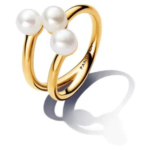 Pandora Treated Freshwater Cultured Pearl Open Ring 14k gold plating 163285C01-56