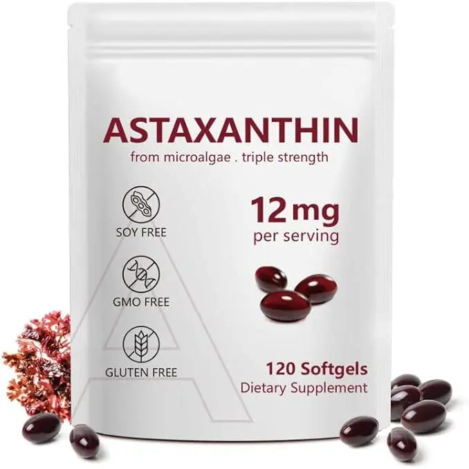 Premium Astaxanthin Antioxidant Dietary Supplement - 12mg Per Serving, 120 Softgels (4-Month Supply), Pure Source, GMO-Free, Gluten-Free, Third-Party Tested, Easy-to-Take Softgel Format, Supports Adult Eye, Immune Health, Post-Workout Help
