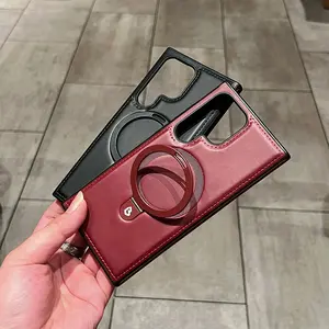 NganGee Leather Plastic Protective Case with Stand for Samsung S24Ultra S23Ultra S22Ultra S24+ S23+ S22+