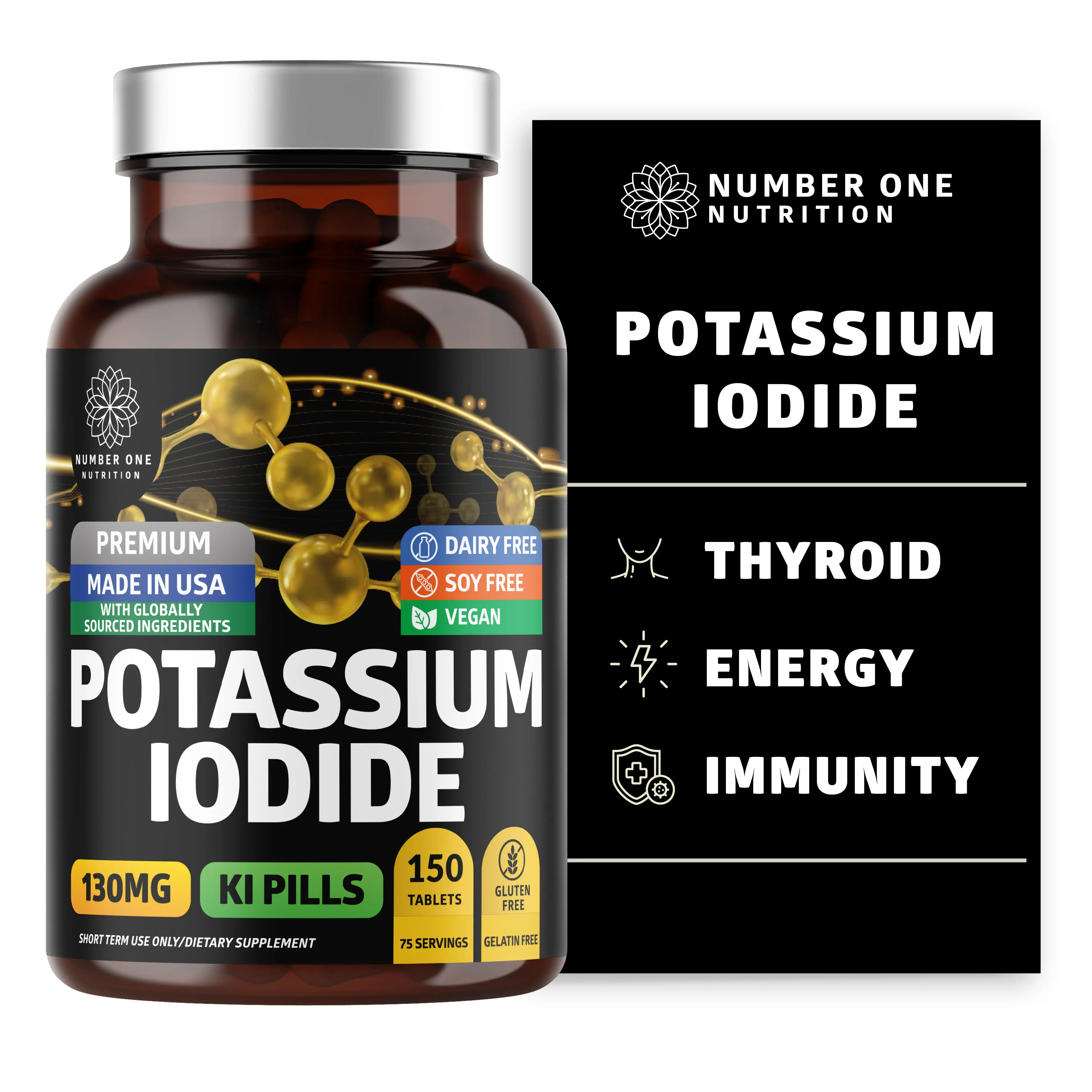 Premium Potassium Iodide Dietary Tablets, Natural KI Pills for Immunity Support, 130 mg per Serving, 150 Count