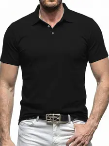 Men's Summer Casual Polo Shirt, Fashionable Pure Color Short Sleeve T-Shirt, Flip Collar Daily Wear, European and American Style