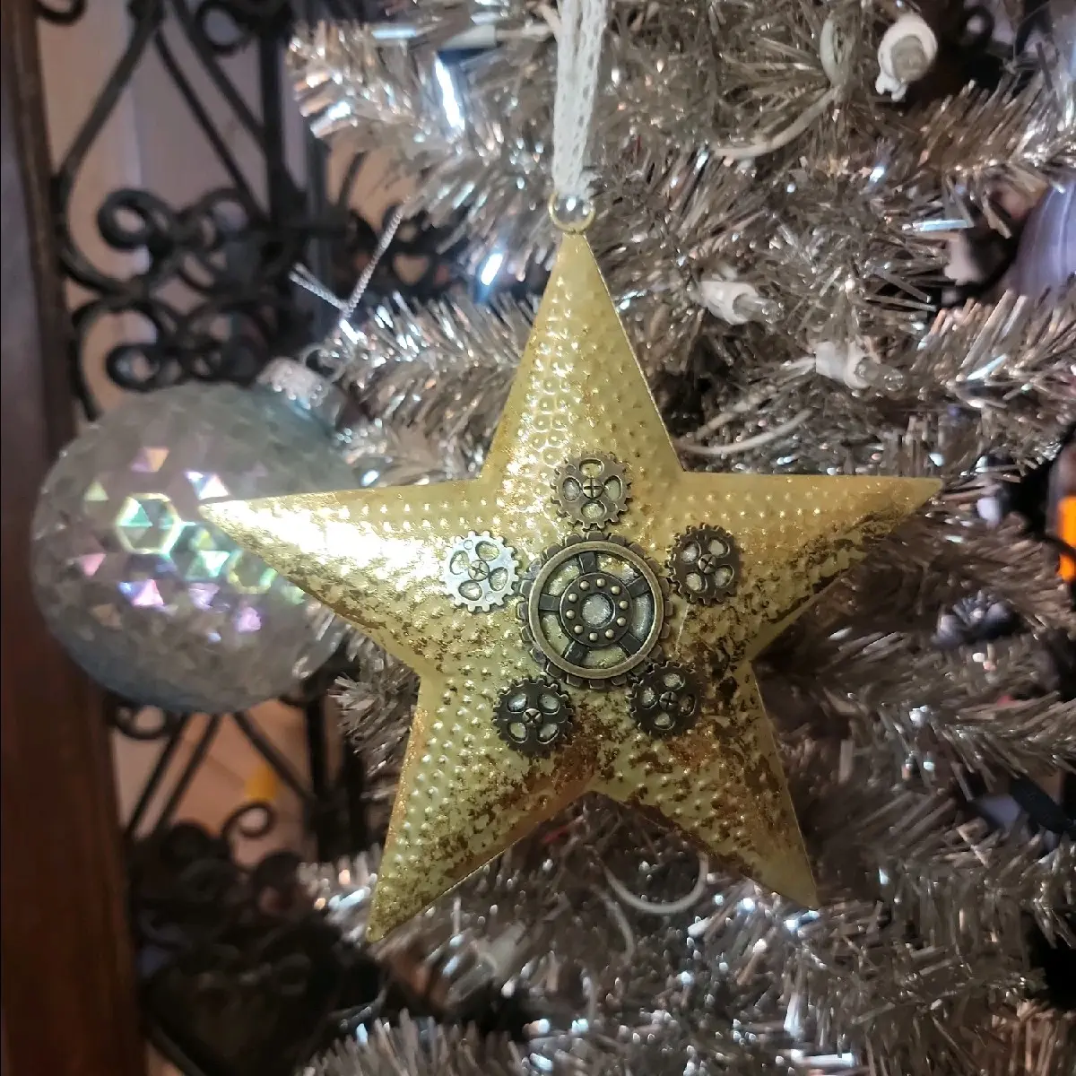 steampunk style star ornament Handmade , holiday decor, gift, christmas tree, secret santa, fyp, gears, gogs, one of a kind,