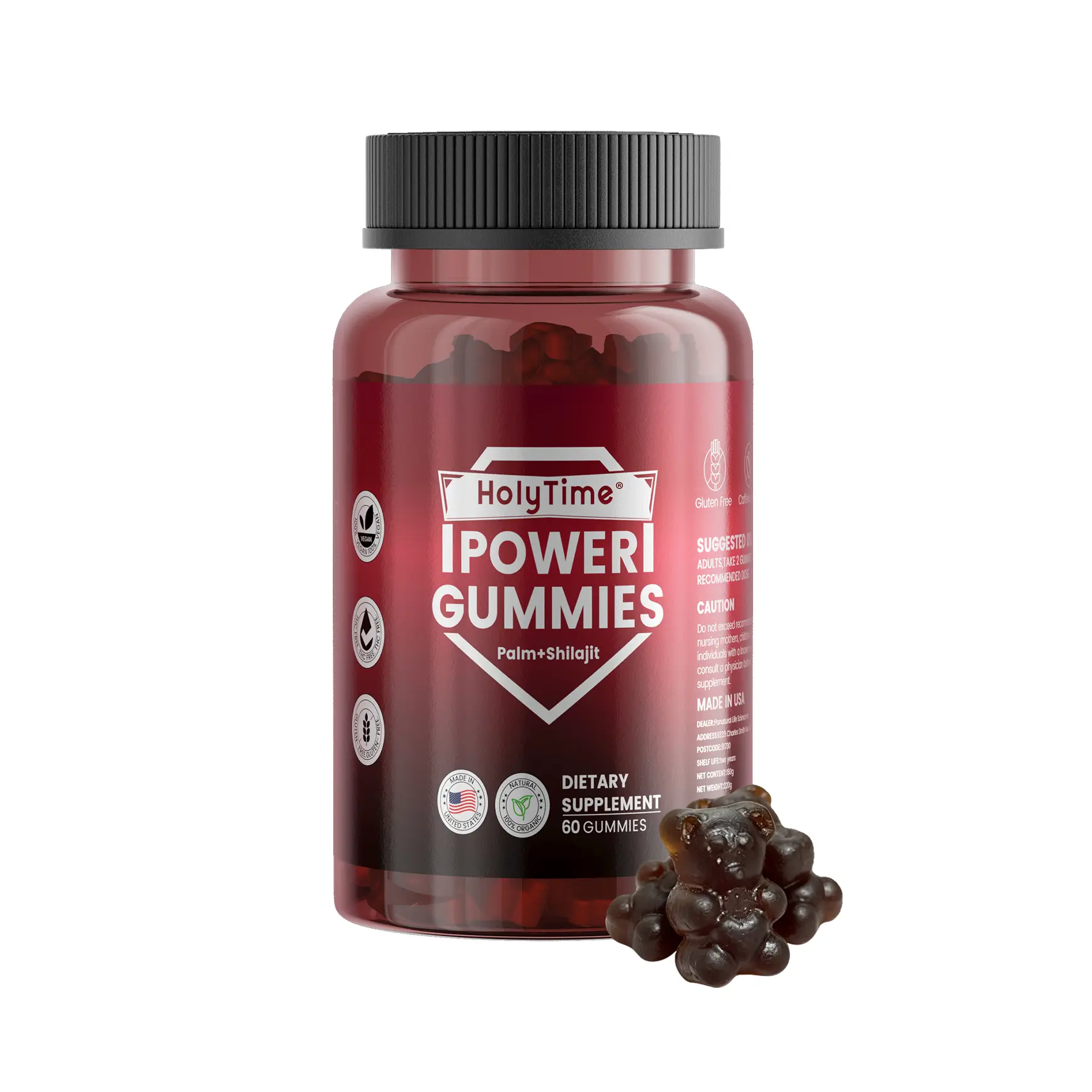HolyTime Power Women's Dietary Supplement Vitamin Gummies - 60 Pre-Workout Chewable Gummies for Adults, Energy, Endurance, Strength, Muscle Recovery, Brain Health, with Shilajit, Oyster, Taurine, Prop 65 Safe, Made in USA