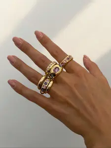 Vintage Style Artificial Gemstone Decorated Ring Set, Fashion Accessories for Women, Trendy All-match & Exquisite Jewelry for Birthday Gift, Vintage Promise Rings