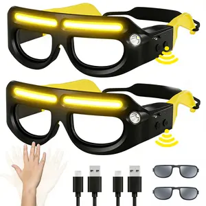 2-Pack Rechargeable Motion Sensor LED Glasses Headlamp, 5 Modes USB-C Lighted Glasses for Running, Camping, Fishing, Cycling, Hiking, Hands-Free Lighting