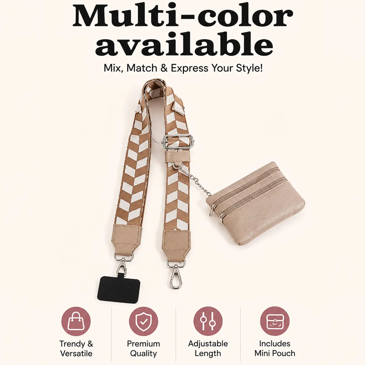 Phone Lanyard with Wallet Crossbody, Adjustable Hands-Free Cell Phone Strap, Detachable Wristlet, Universal Anti-Drop Phone Tether, Zipper Pouch Wallet, Clip & Go Phone Accessories for Women versatile use phon