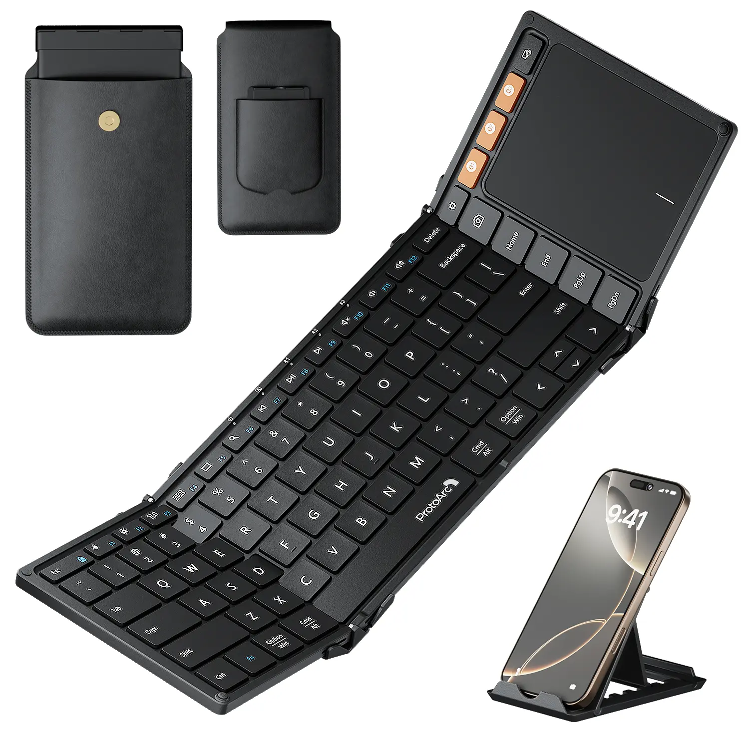ProtoArc Foldable Keyboard with Touchpad, XK01 TP Folding Portable Keyboard, Full Size Keys, Large Trackpad Bluetooth Travel Keyboards for Laptop PC Tablet