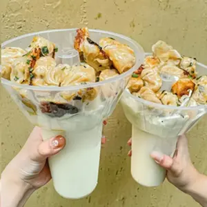 5 sets of 2-in-1 disposable Plastic Clear Cups, complete with snack bowls and straws, perfect for serving juice, hot pot, milk tea, and party drinks.