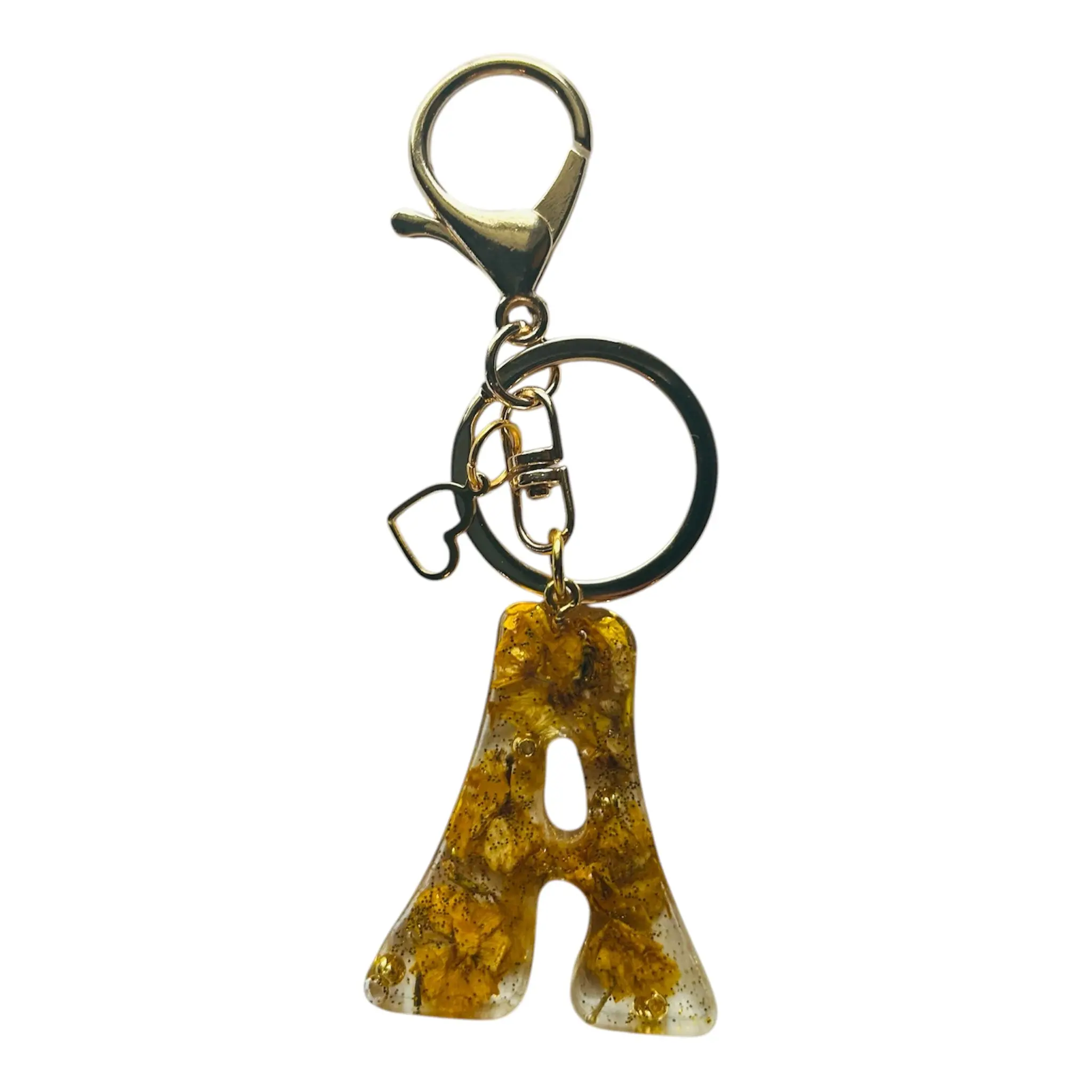 Personalized Floral Resin Keychain Charm - Handmade Artisan Style Cute Keychain for Women, Bag Charm with Vibrant Yellow Flowers, Initials, Gold Clasp, Whimsical Fashion Accessory for Unique Gifting, Keychains For Women, Cute Keychains