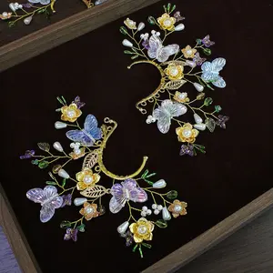 Original Design New Handmade Earrings, Traditional Retro Style Earrings, Non-Pierced Pearl Butterfly Ear Cuffs