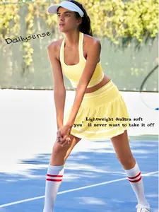 Panadila Women 2 Piece Tennis Skirt Sets Workout Set Halter Sports Bra and Golf Skort Athletic Outfits