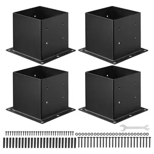 VEVOR 4x4 Post Base 4 Pcs, Inner Size 3.6x3.6 inch / 92x92 mm Post Brackets, Heavy Duty Carbon Steel Decking Posts, Wood Posts Brackets for Pavilion Deck Railing Support Deck Base Plate, BlackSummervibes