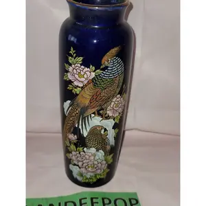 Ray Japan Blue Cobalt Ceramic Vase Bird Peacock Cherry Blossom Theme