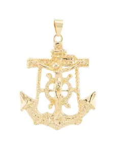Stunning Gold-Plated Anchor Pendant of Christ Large Pendant with Intricate Design and Religious Symbolism