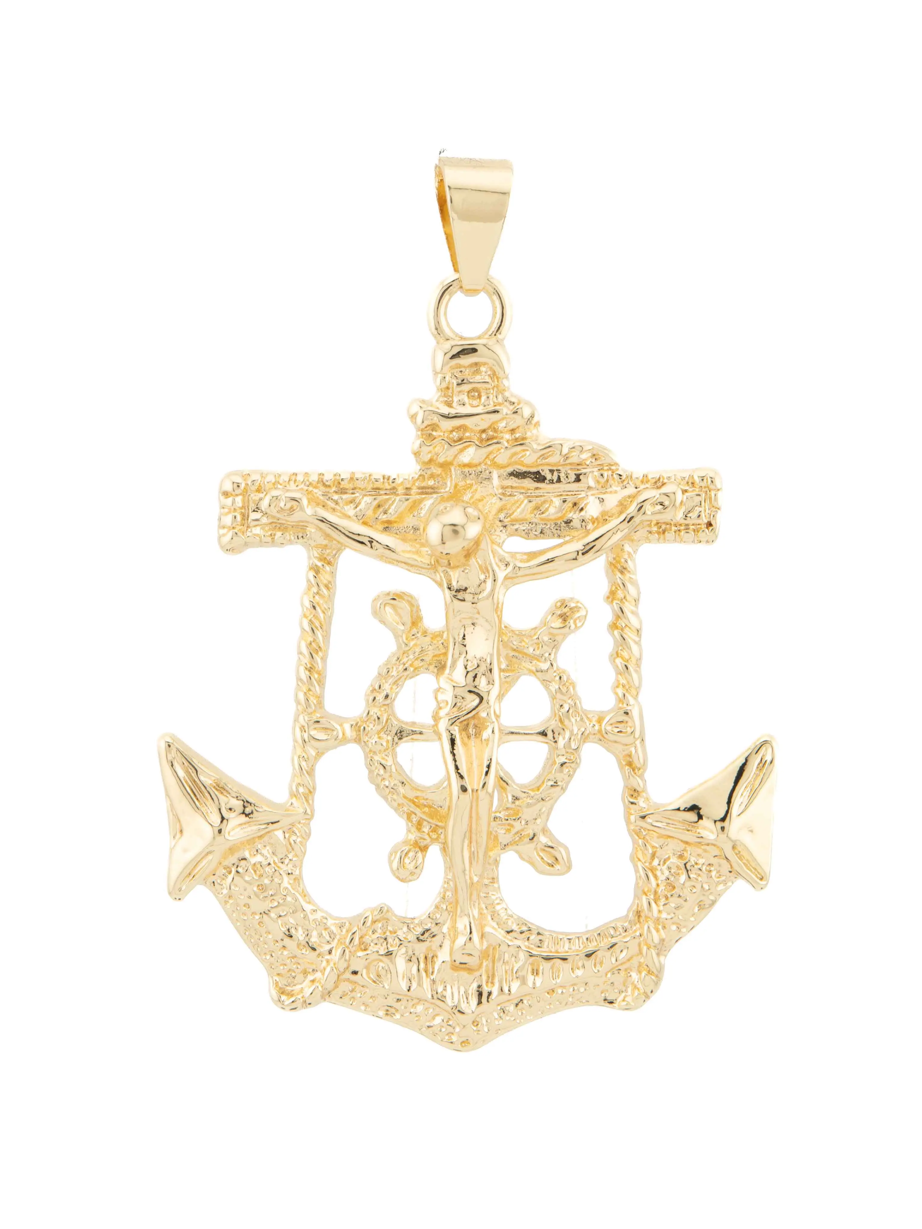 Large Real Gold-Plated Unisex Single Nautical Religious Anchor Charm - Symbolic Christian Pendant for Casual Everyday Wear