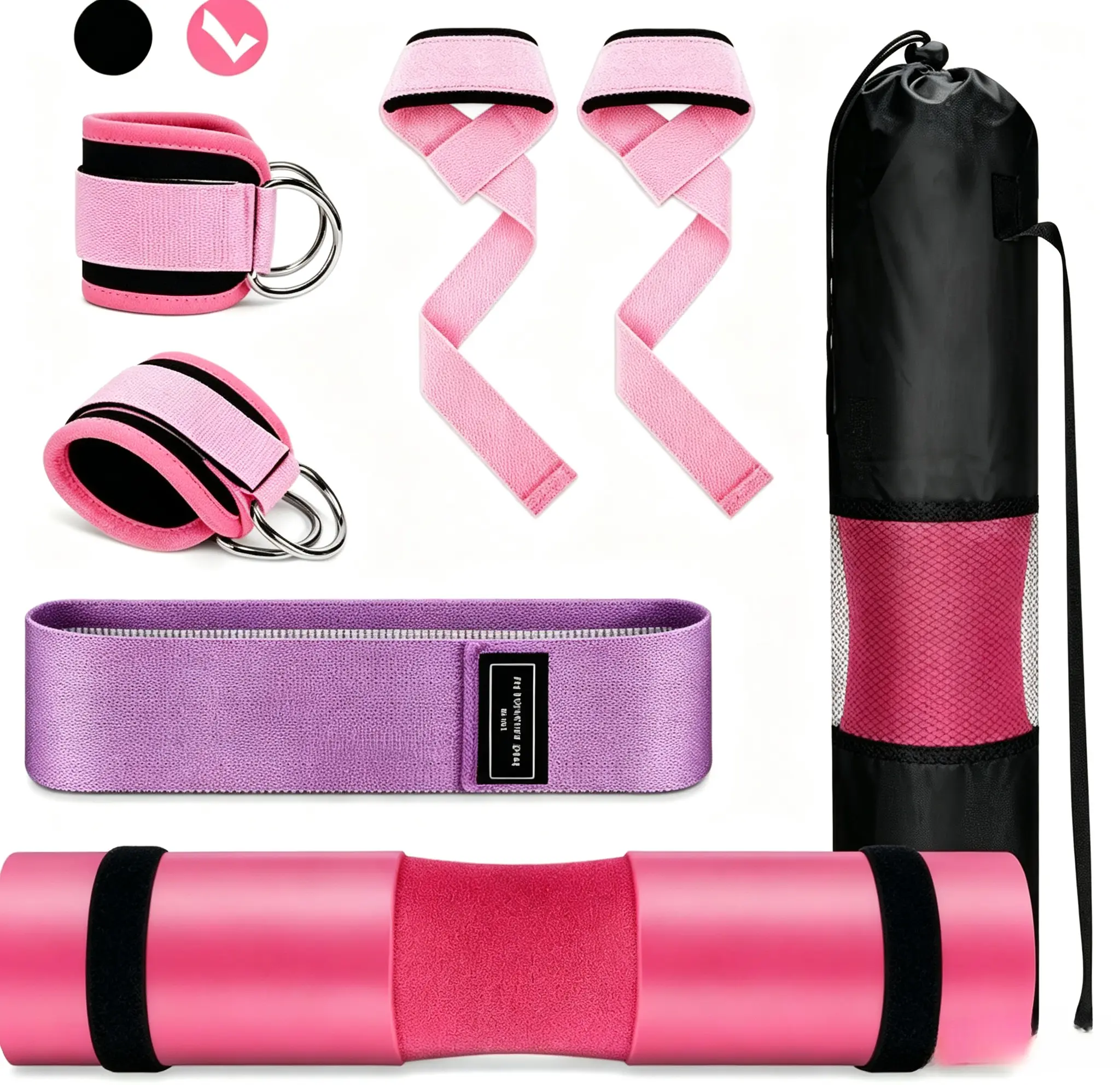 All-In-1 Lower Body Gym Accessory Set, Barbell Shoulder Neck Foam Pad, Padded Ankle Cuffs, Hip Resistance Band, Dual Color Options for Beginner Fitness Enthusiasts & All Fitness Levels