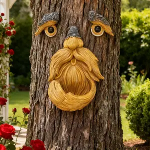 Outdoor Tree Face Decoration Feeder, Artistic Garden Statue, Resin Craft Ornament, Bird Feeding Station, Unique Yard Decor, Garden Sculptures Statues