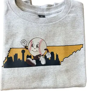 Tennessee Baseball T-Shirt - Gray, Graphic Print Design Featuring Baseball Character, Casual Wear for Fans