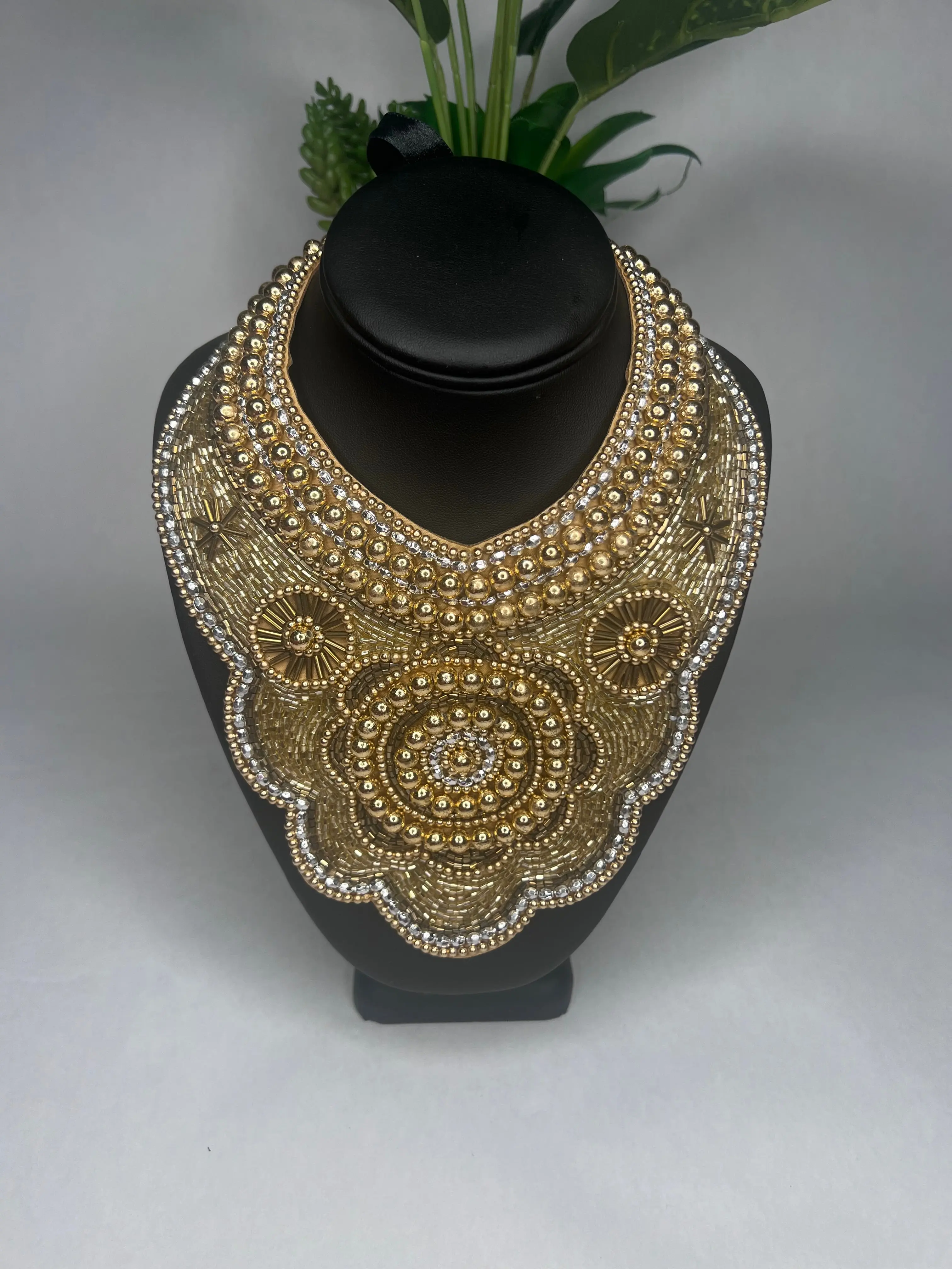 Queen Haja Jalloh Golden Embroidery Beaded Necklace