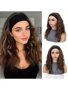 Heat Resistant Synthetic Ombre Curly Headband Wig -16inch High-Temperature Fiber Breathable Hairpiece with Adjustable Comfort Fit for Women, Curly Wave Style for Party & Daily Use Synthetic Hair Wigs