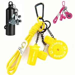 1Pc Sports Gym Fitness Bag Pendant Braided Rope Keychain Lanyard Set, Silicone Cute Keyring Barbell & Dumbbell Kettlebell Weight Plate Keychains for Men Women, Workout Exercise Purse Car Backpack Charm Jewelry Fashion Accessories Decor Holiday Couple Gift