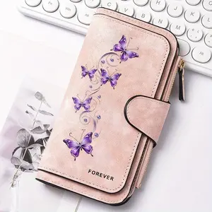 1pc purple butterfly pattern, Purple butterfly design women's long wallet, Ladies Wallet, multi-functional wallet, portable snap coin purse, Coin Pouch, birthday gift and daily commuting essential, suitable for outdoor, travel and family use, 2.25CYJ-4