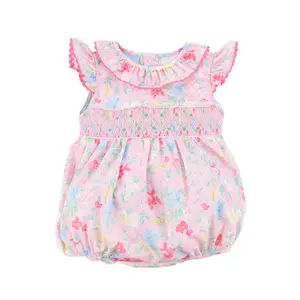 Evergrace Floral Pink Smocked Collared Bubble - Sweet Flower Outfit for Little Girls