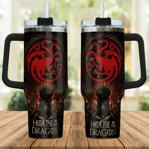 Red Dragon 40 Oz Tumbler, Dark Fantasy Travel Cup, Medieval Fire Dragon Fan Gift