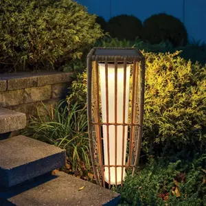 Outdoor 27" Solar Powered Lantern With Rattan Weaving-Floor Garden Light