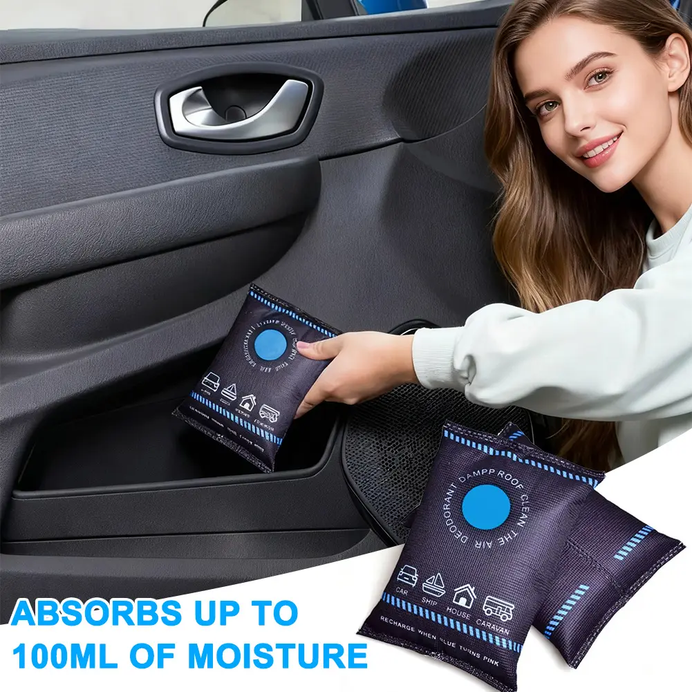 Reusable Car Silica Gel Dehumidifier Bag - 100ml Moisture Absorber, Color Indicator, Condensate Free for Car, House