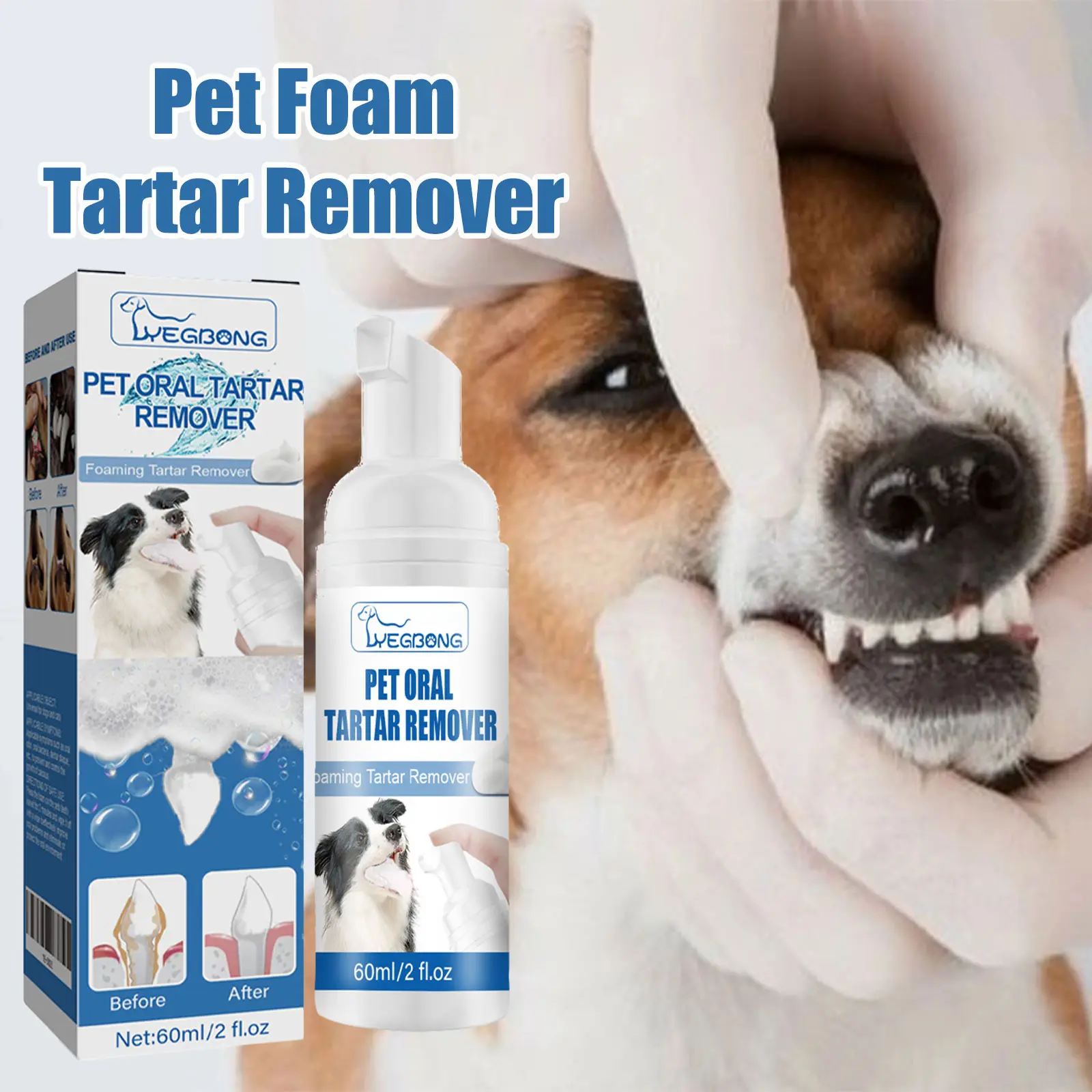 Yegbong Pet Dental Foam Toothpaste - Dog & Cat Oral Care Breath Freshener, Use Daily for Teeth Cleaning & Hygiene