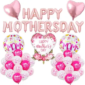 Happy Mothers Day Balloons Kit with Rose Gold Pink Heart and Letter Balloons for Mother's Day Mom Birthday Party Decorations