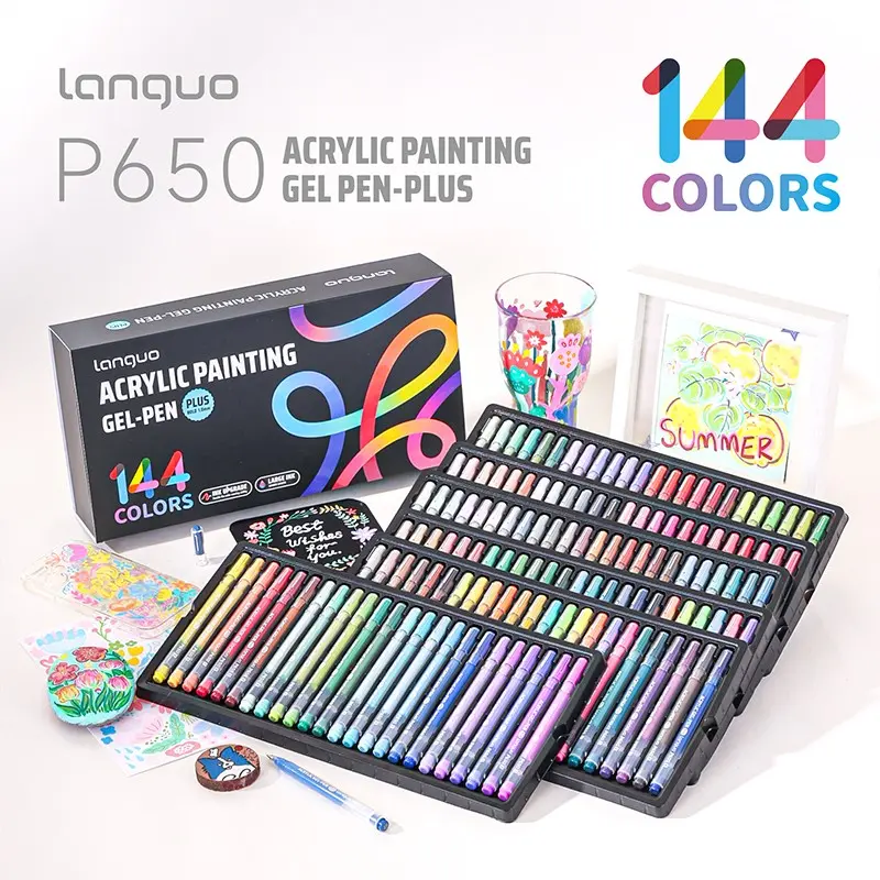 Languo 144-Color Acrylic Paint Pen Set, Plus 1.0mm Large Capacity Gel Pens, Ideal for Art Creation, Planners & Classroom Notes, Art Supplies