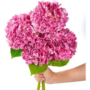 Real Touch Faux Hydrangea Flowers Bouquet Artificial Hydrangeas with Stems and Leaves for Wedding Centerpiece Party Home Decor Rose Red Arrangements