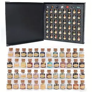 55 Piece Natural Crystal Gemstone Bottle Gift Box Set, Crystal Rolling Stone Gift Set, Healing Crystals, Unique Gifts for Women & Men, Gemstones and Crystals