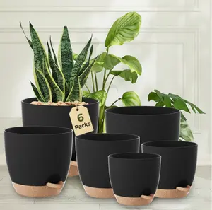 Bamworld Self-Watering Flower Pots Set of 6 (20.3/17.8/16.5/15.2/14/12.7 cm, Black) with Saucer, Propagation Pots, Indoor Use Home Decor for Windowsill Display, Garden Accessories, Mini Flower Pots