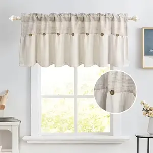 1 Piece, Japanese Forest Style Light Brown Spliced Button Semi-blackout Short home decorative Curtain, Rod Pocket Top, Ideal for Living Room, Bedroom, Kitchen, Balcony, Bay Window, Cabinet, Entryway Partition and Door Curtain