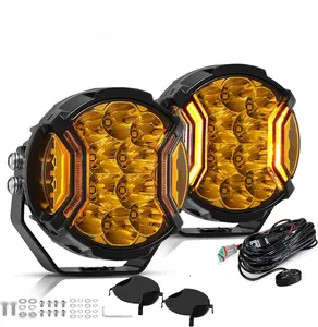 V-Ultra Series LED Round Pods, 5 Inch 172W Offroad Driving Side Shooter Light with Amber DRL, 270° Wide Range 3 Modes Yellow/Amber Fog Hyper Spot Beam Ditch Lights with Black Cover Car Accessories