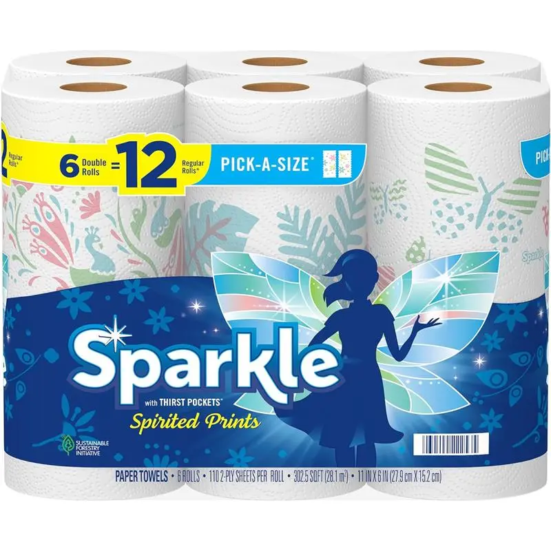 Pick-A-Size Paper Towels, Spirited Prints, 6 Double Rolls = 12 Regular Rolls, Everyday Value Paper Towel With Full And Half Sheets