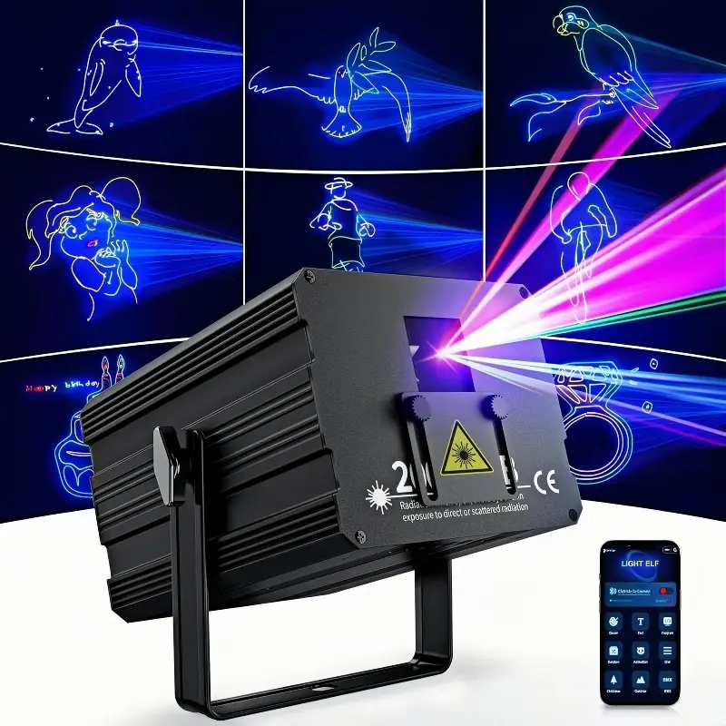 Professional APP-Controlled DJ Laser Lights - 200+ 3D RGB Dynamic Shapes Animation, Custom Patterns & Text, Sound-Activated Party-Ready Projector for Themed Events, Home Parties, Clubs