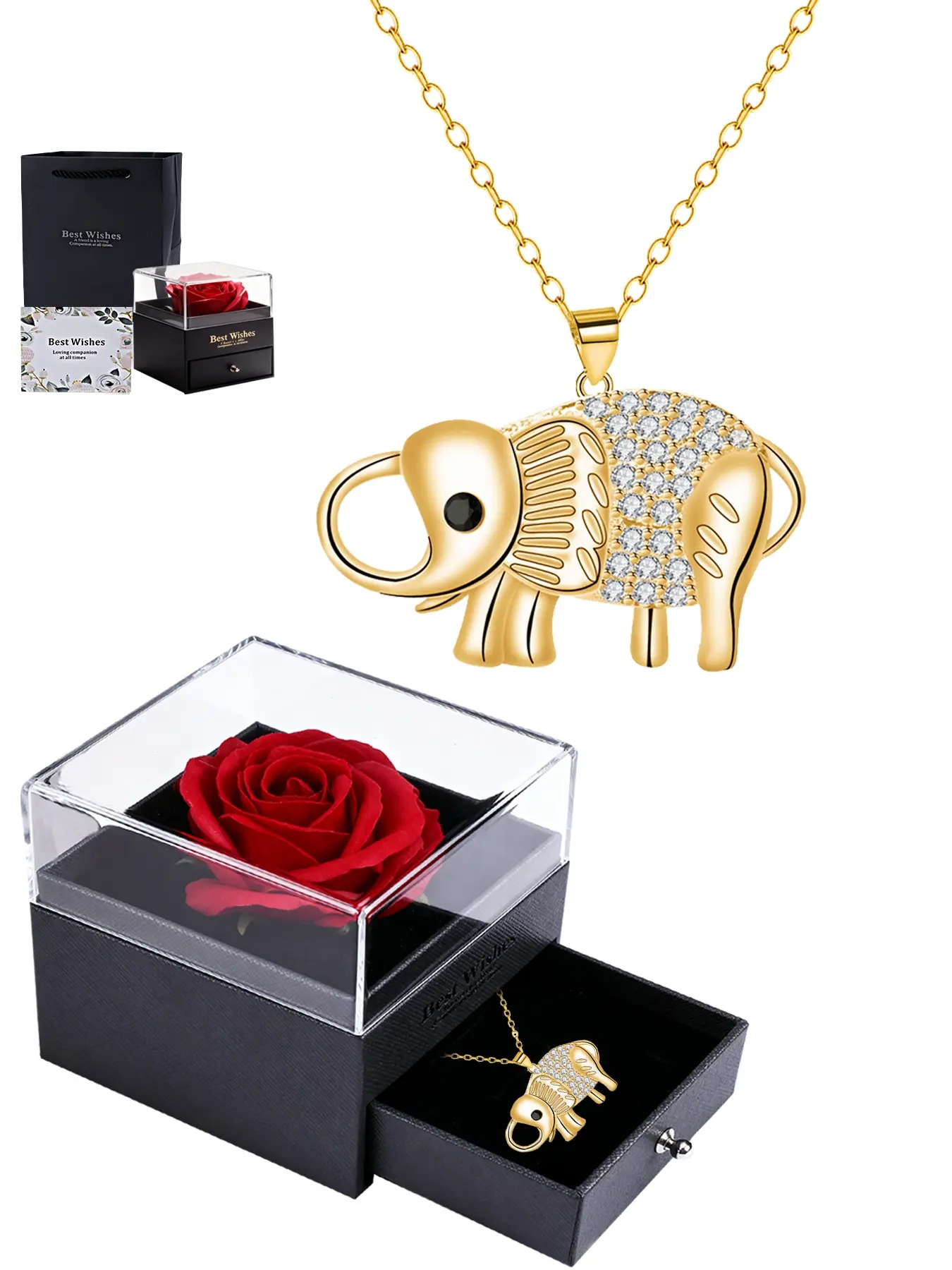Adorable Elephant Fashion Necklace, Cute Animal Series Pendant, Rose Gift Box, Ideal Jewelry Present for Birthday Christmas, Daughter Wife Girlfriend
