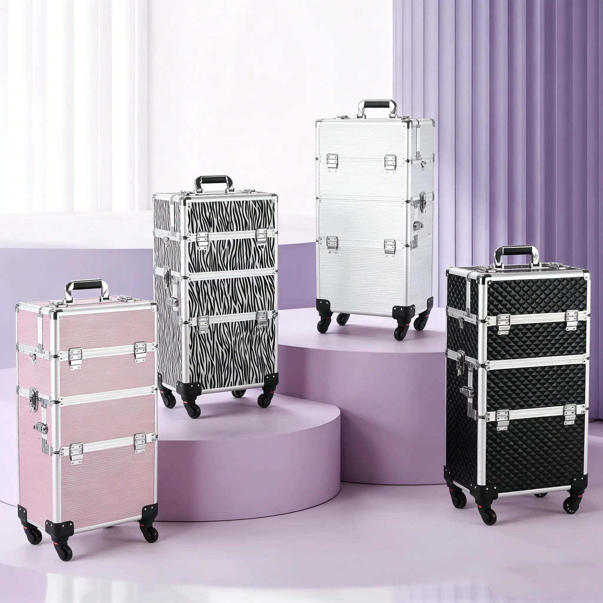3-in-1 Durable Aluminum Professional Makeup Artist Case - Cosmetic Beauty Organisers with Wheels, Shoulder Strap, Large-Capacity Storage for Tattoo Supplies, Makeup Storage Box