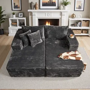 Weaxty 75" Large Sectional Couch Double Lounge Chaise with Cloud Plush Sofa Bed, No Assembly Required, Fluffy Modern Sleeper Loveseat Chair for Indoor Living Room Bedroom Reading【2 packages Delivery】